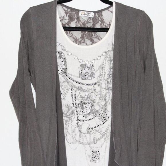 Gray Connected Cardigan and Shirt Size Large - Picture 2 of 4